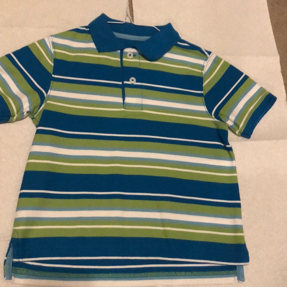 JK size 5 boys polo green and blue white striped